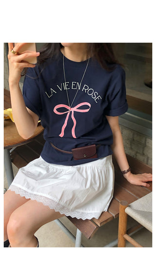 Ribbon short-sleeved T-shirt