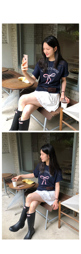 Ribbon short-sleeved T-shirt