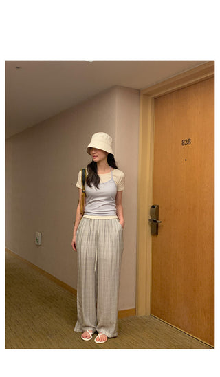 Two-tone basic wrinkle pants