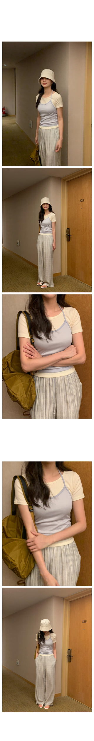 Two-tone basic wrinkle pants
