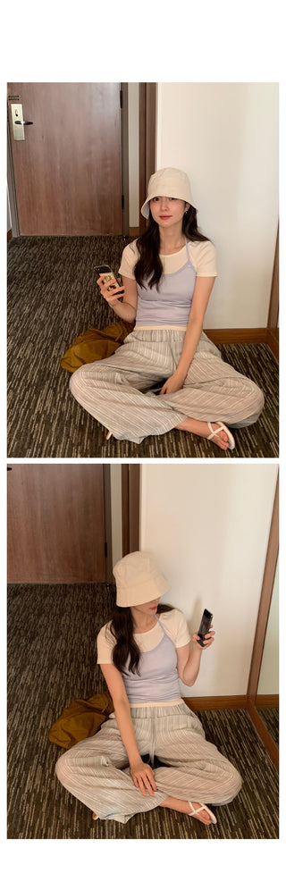 Two-tone basic wrinkle pants