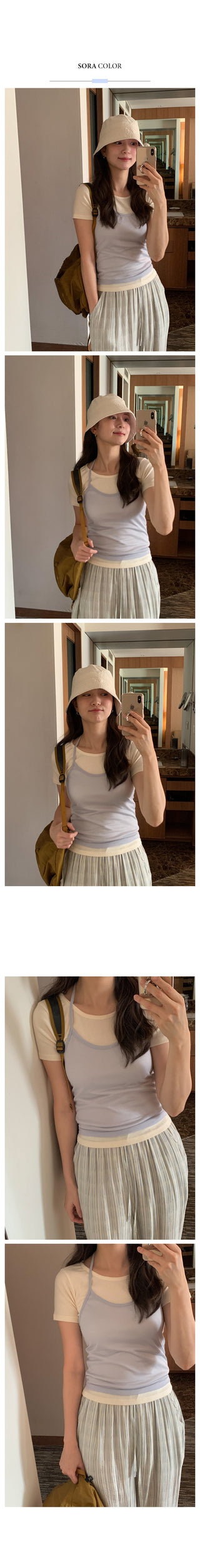 Two-tone basic wrinkle pants