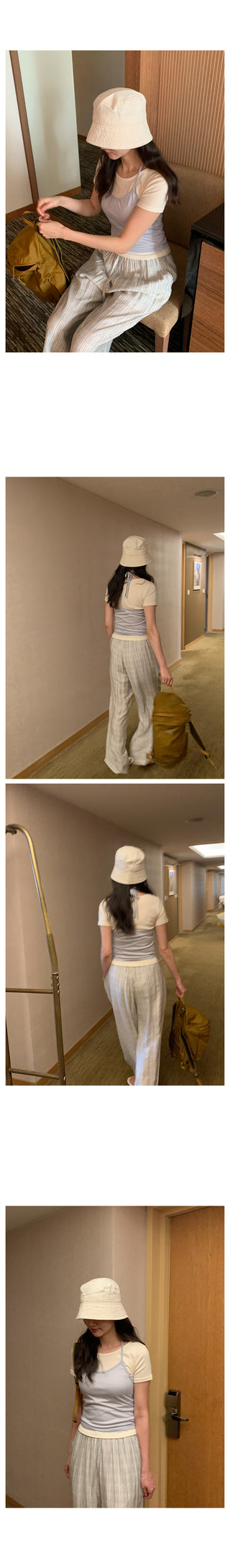 Two-tone basic wrinkle pants