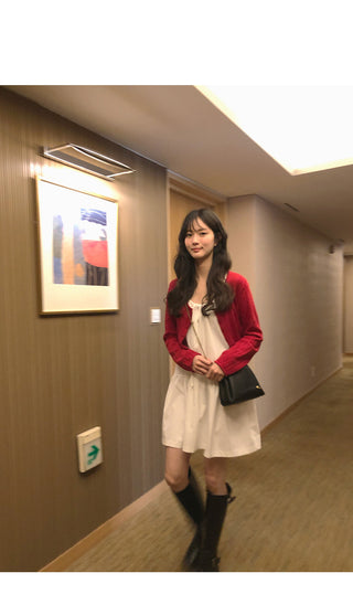 (4 colors) Perforated Cropped Cardigan