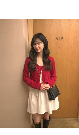 (4 colors) Perforated Cropped Cardigan