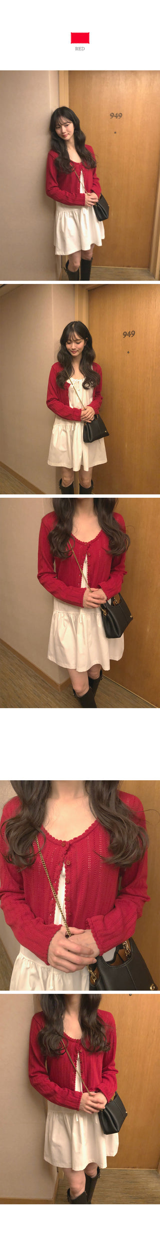 (4 colors) Perforated Cropped Cardigan