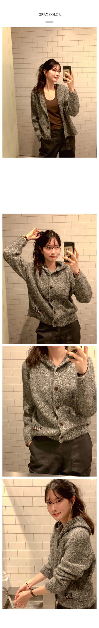 (2 colors) Hooded button-up cardigan