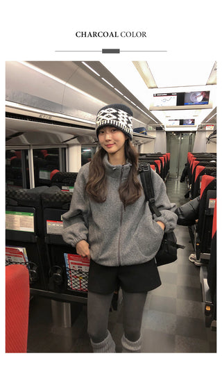 (3 colors) Oversized fleece jacket