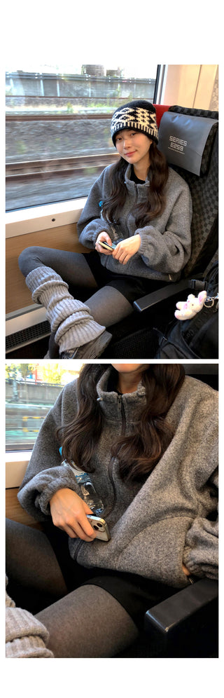 (3 colors) Oversized fleece jacket
