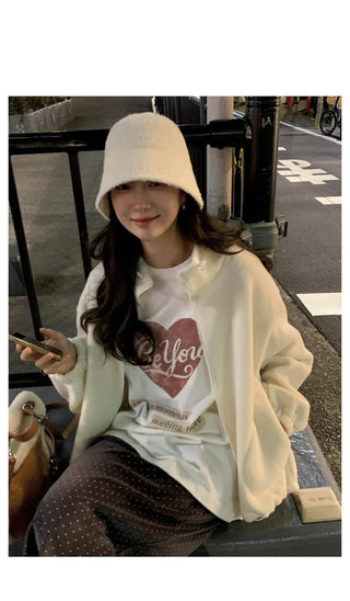 (3 colors) Oversized fleece jacket