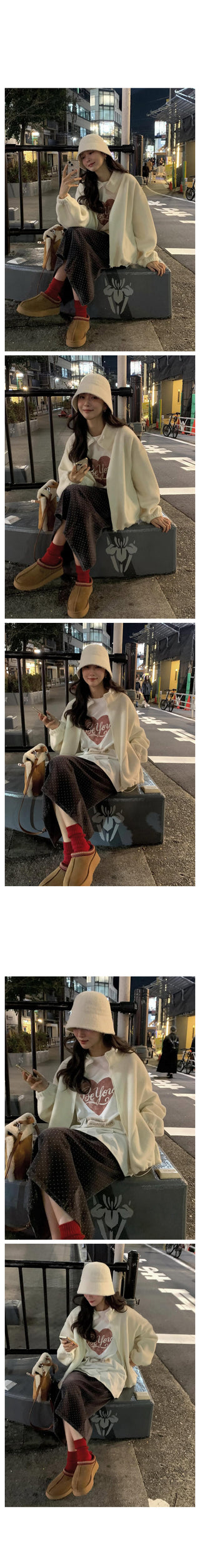 (3 colors) Oversized fleece jacket