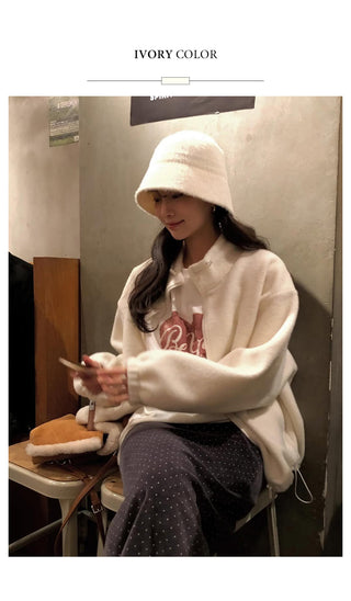 (3 colors) Oversized fleece jacket