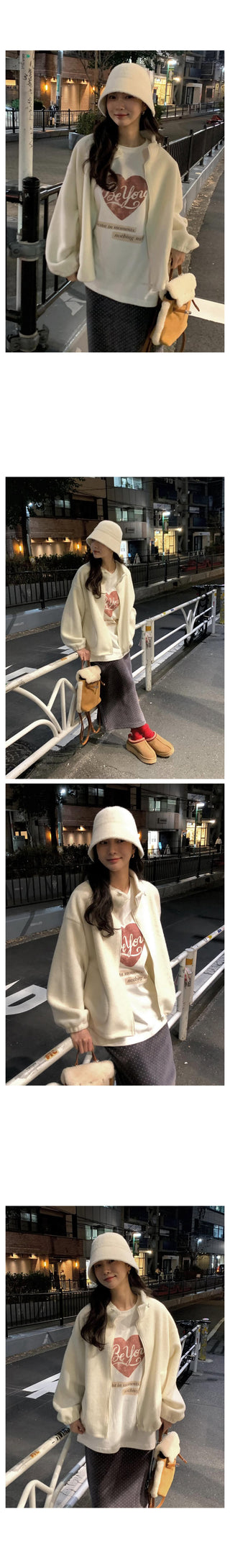 (3 colors) Oversized fleece jacket