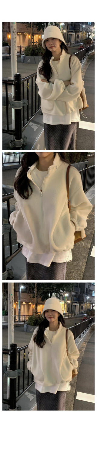 (3 colors) Oversized fleece jacket