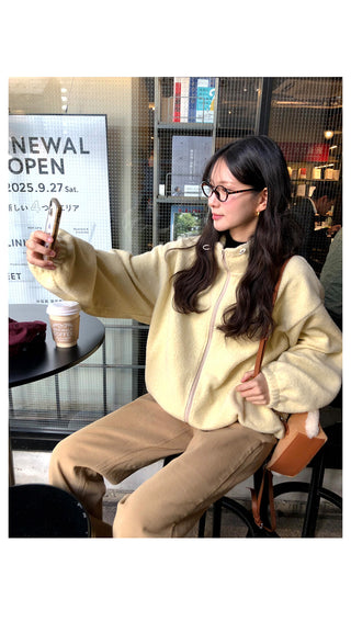 (3 colors) Oversized fleece jacket