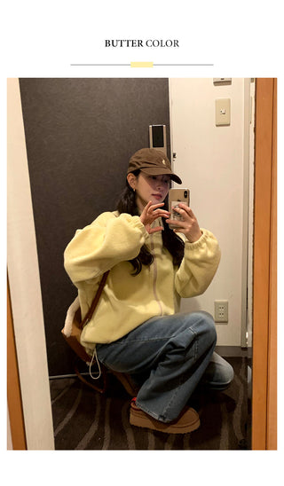 (3 colors) Oversized fleece jacket