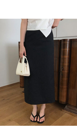 [2 colors] Striped long skirt