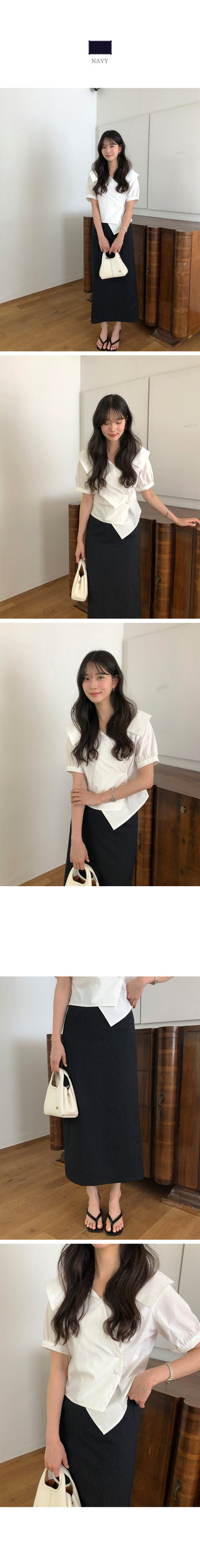 [2 colors] Striped long skirt