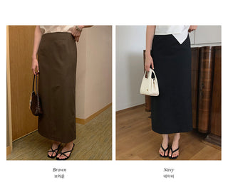 [2 colors] Striped long skirt