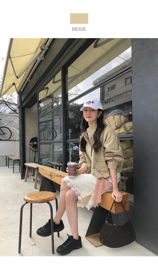 (2 colors) Semi-cropped high-neck mountain parka