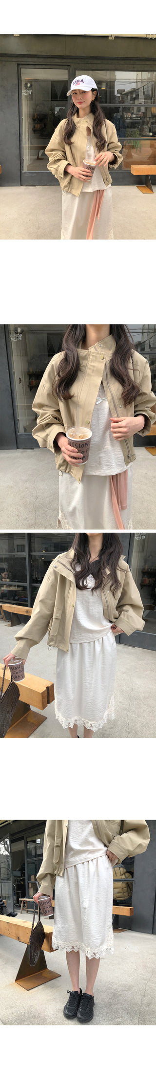 (2 colors) Semi-cropped high-neck mountain parka