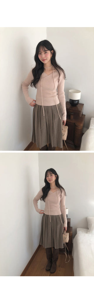 (2 colors) Wool pleated skirt