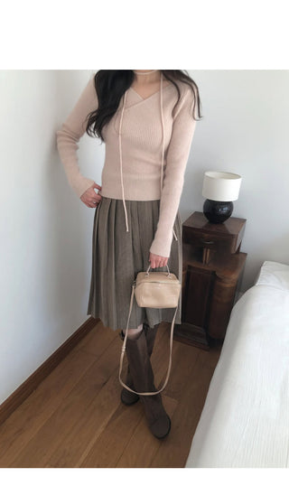 (2 colors) Wool pleated skirt