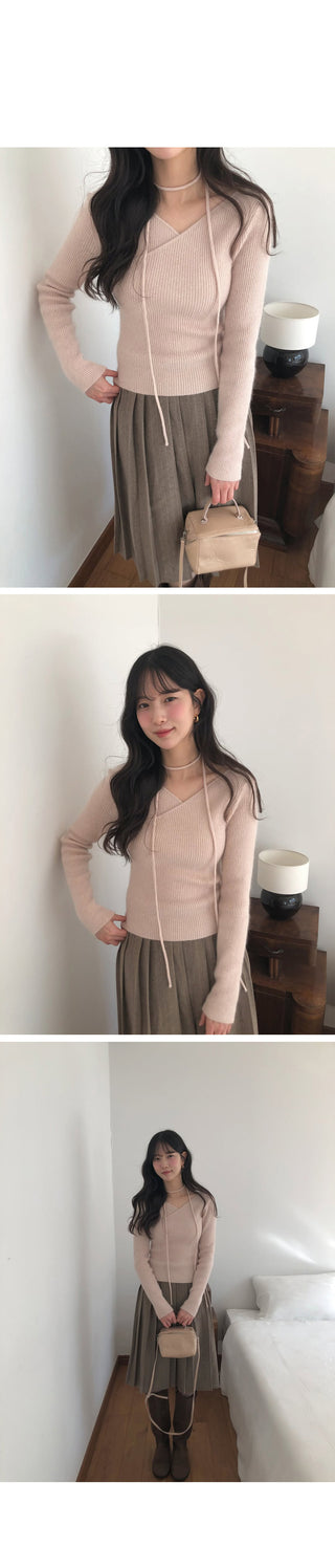 (2 colors) Wool pleated skirt