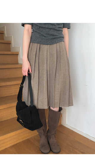 (2 colors) Wool pleated skirt