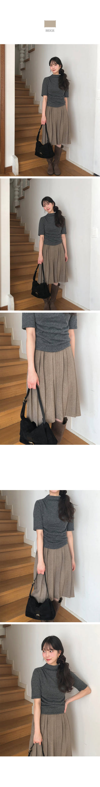 (2 colors) Wool pleated skirt
