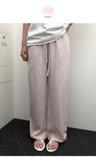 [4 colors] Pintuck Rib Wide String Summer Pants