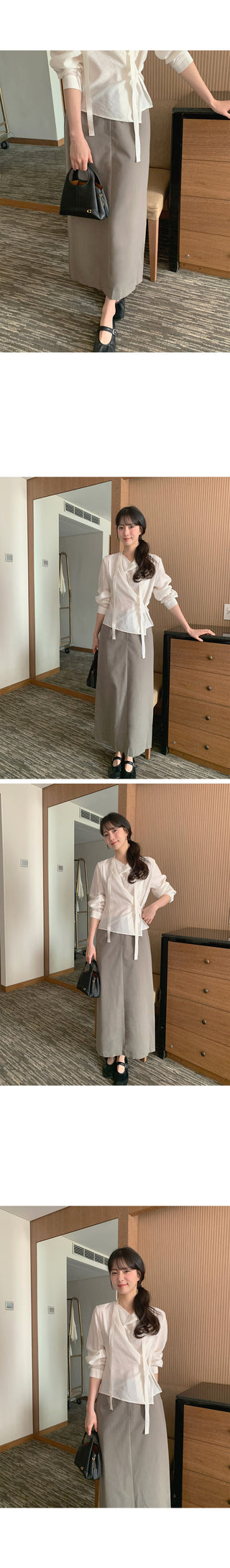 (2 colors) Striped Border Long Skirt