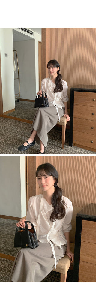 (2 colors) Striped Border Long Skirt