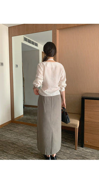 (2 colors) Striped Border Long Skirt