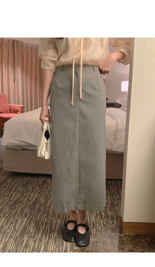 (2 colors) Striped Border Long Skirt