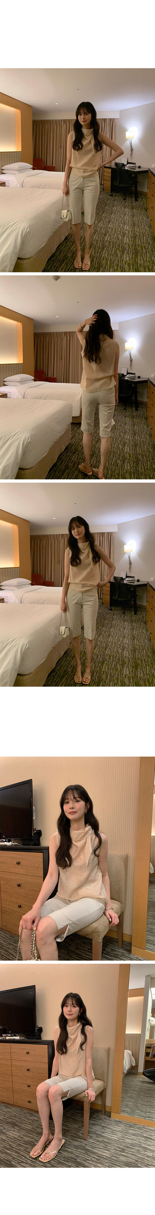 [3 colors] Two-button sleeveless shirt