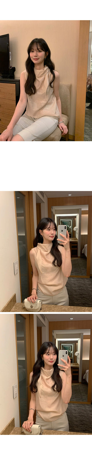 [3 colors] Two-button sleeveless shirt