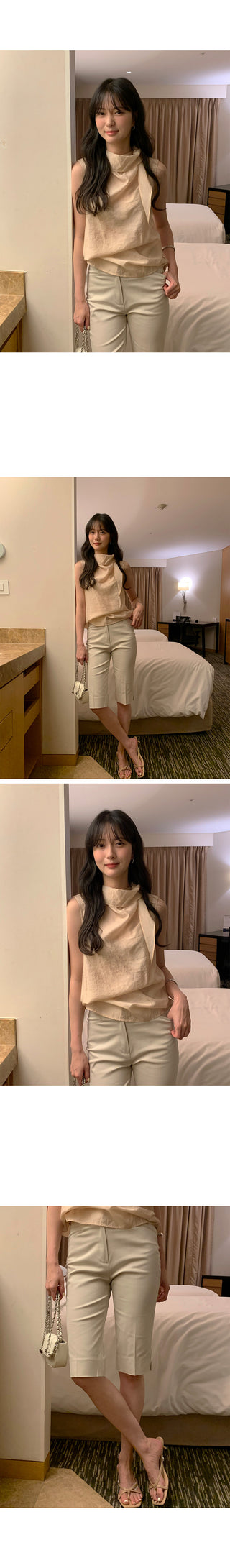 [3 colors] Two-button sleeveless shirt