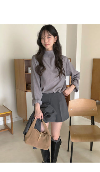 (3 colors) Half-neck blouse