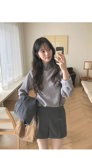 (3 colors) Half-neck blouse