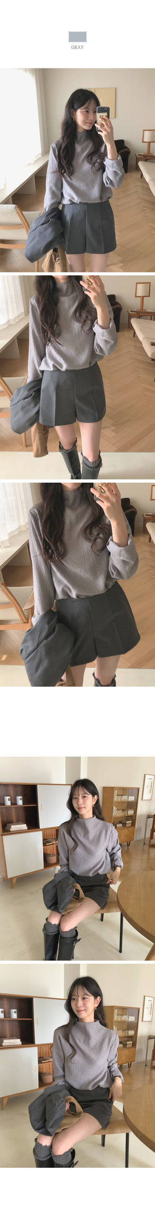 (3 colors) Half-neck blouse