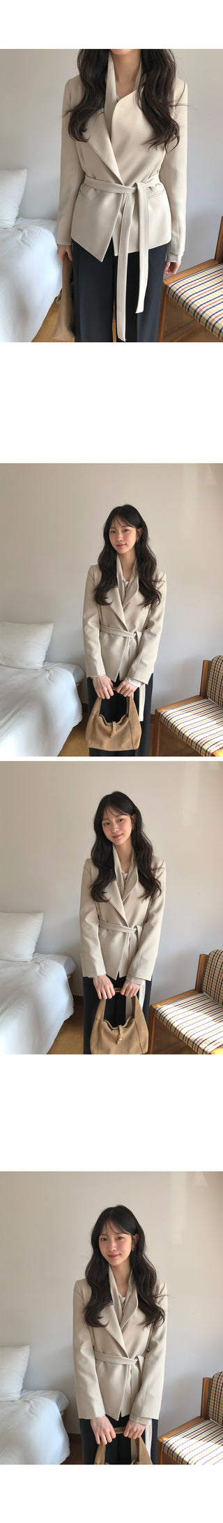 (2 colors) Strapless Collarless Jacket