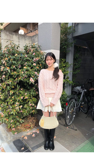 (3 colors) Boat neck button knit