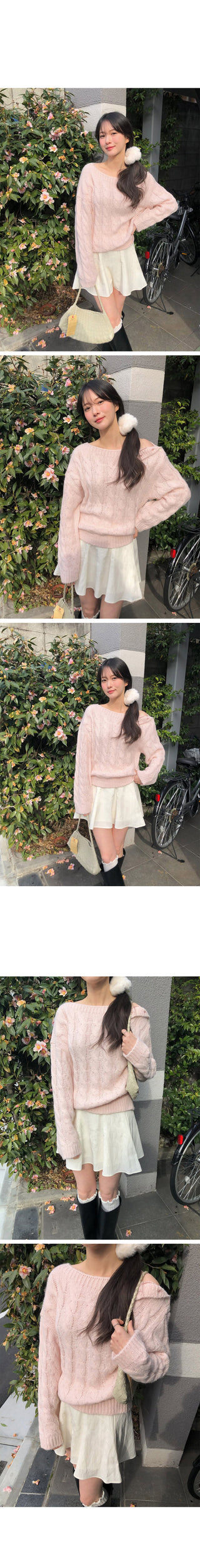 (3 colors) Boat neck button knit