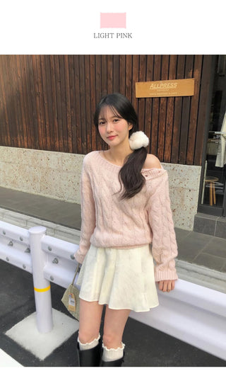 (3 colors) Boat neck button knit