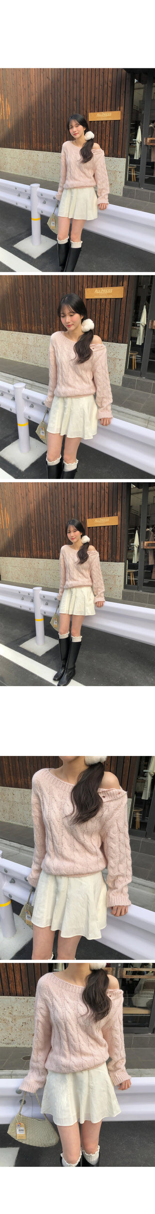 (3 colors) Boat neck button knit
