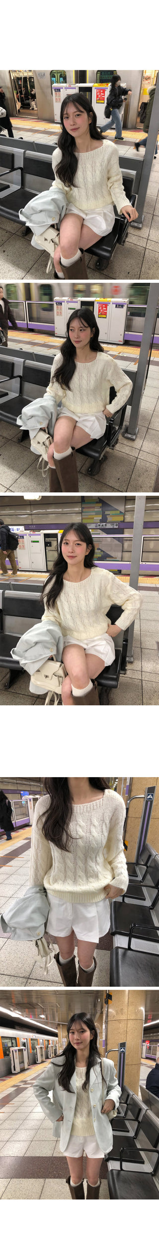 (3 colors) Boat neck button knit