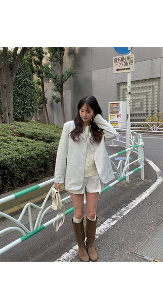 (3 colors) Boat neck button knit