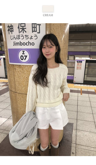 (3 colors) Boat neck button knit