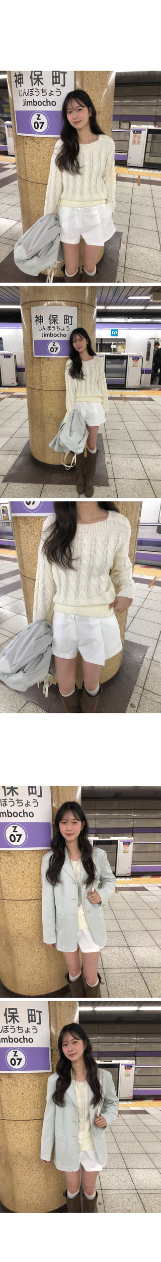 (3 colors) Boat neck button knit